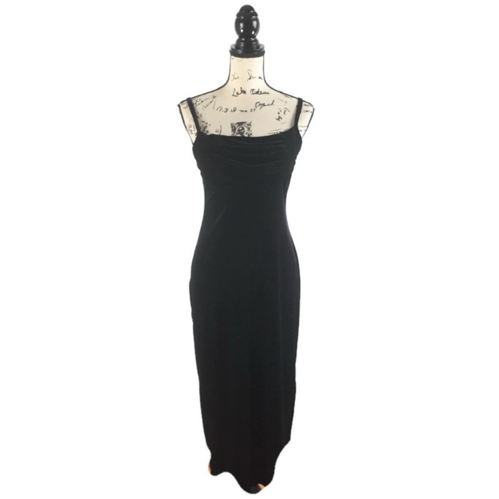 Vintage Molly Malloy Evening Black Velvet Dress 6P Draped Front Cocktail Gown